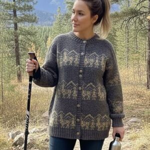 Winona Women’s Vintage Knit Wool Cotton Blend Button Up Gray Cardigan Size L